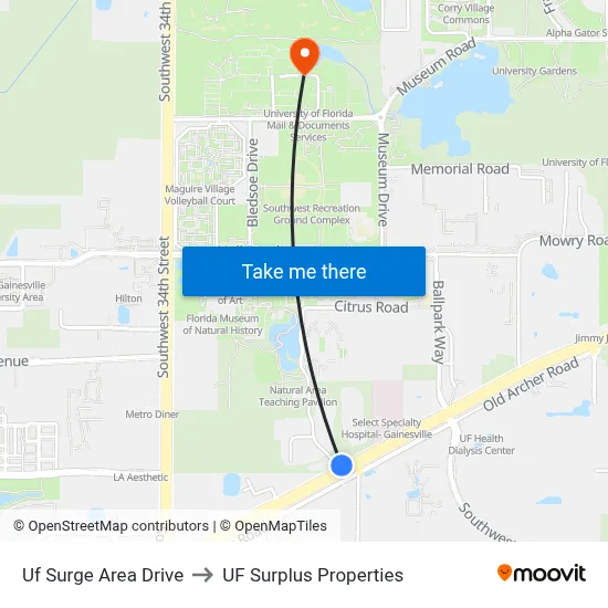 Uf Surge Area Drive to UF Surplus Properties map