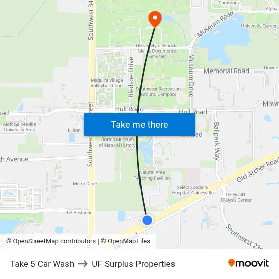 Take 5 Car Wash to UF Surplus Properties map