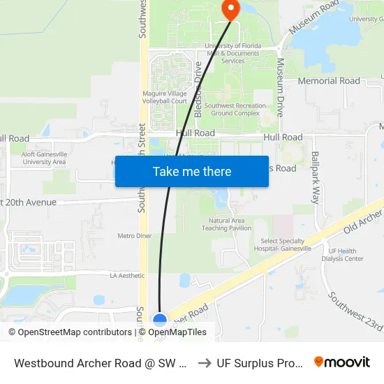 Westbound Archer Road @ SW 34th Street to UF Surplus Properties map