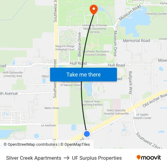 Silver Creek Apartments to UF Surplus Properties map