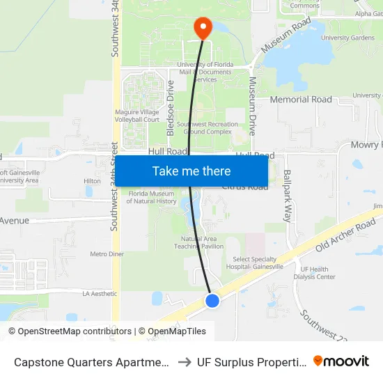 Capstone Quarters Apartments to UF Surplus Properties map