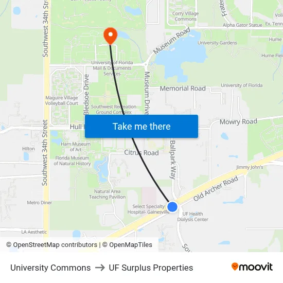 University Commons to UF Surplus Properties map
