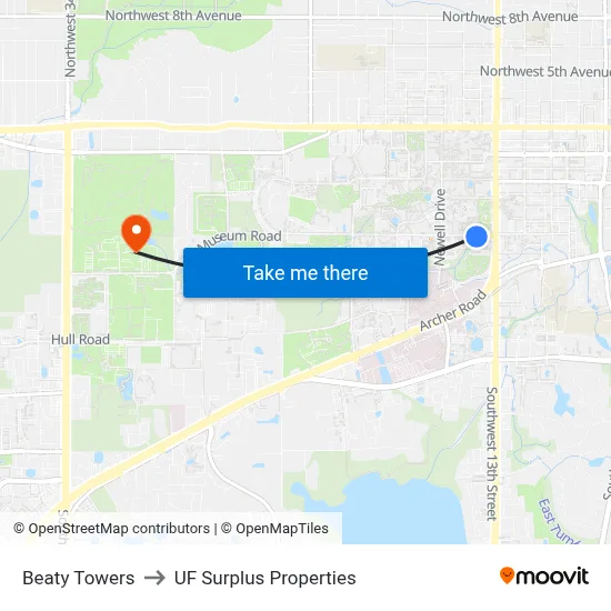 Beaty Towers to UF Surplus Properties map