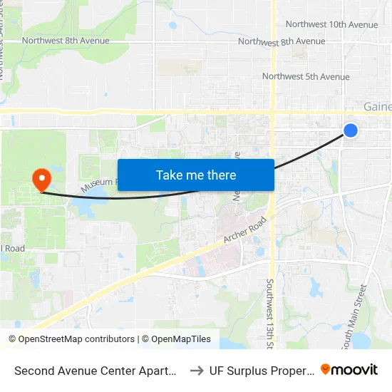 Second Avenue Center Apartments to UF Surplus Properties map