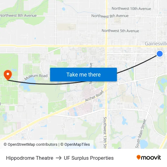 Hippodrome Theatre to UF Surplus Properties map
