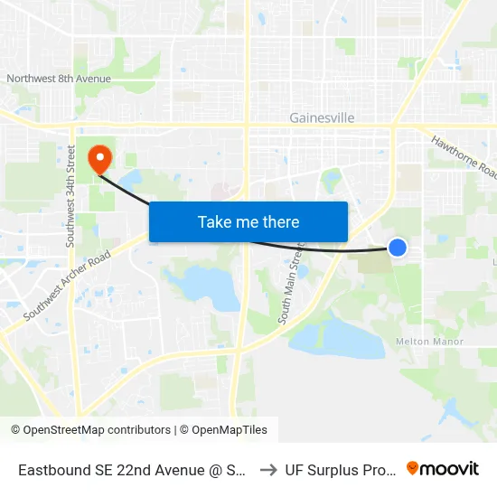 Eastbound SE 22nd Avenue @ SE 12th Street to UF Surplus Properties map