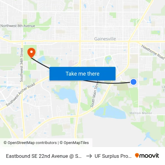 Eastbound SE 22nd Avenue @ SE 13th Street to UF Surplus Properties map