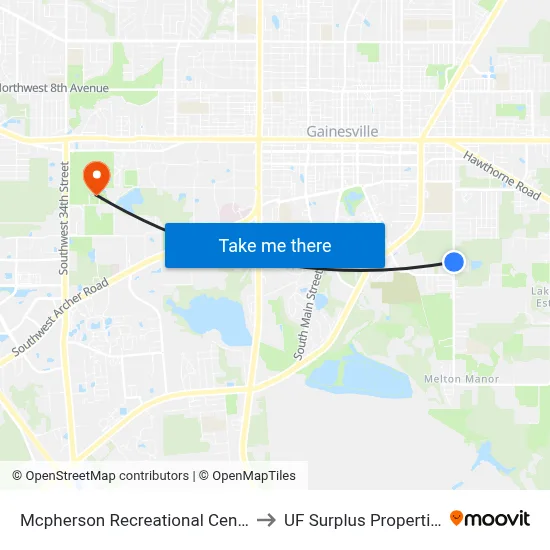 Mcpherson Recreational Center to UF Surplus Properties map
