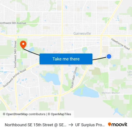 Northbound SE 15th Street @ SE 13th Place to UF Surplus Properties map
