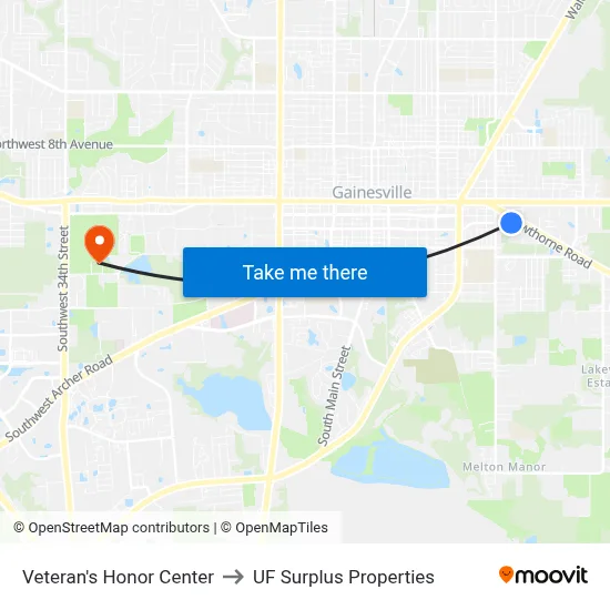 Veteran's Honor Center to UF Surplus Properties map