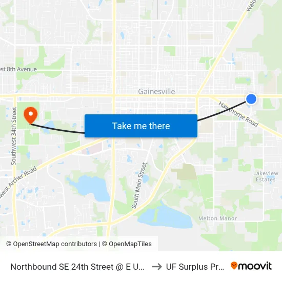 Northbound SE 24th Street @ E University Avenue to UF Surplus Properties map