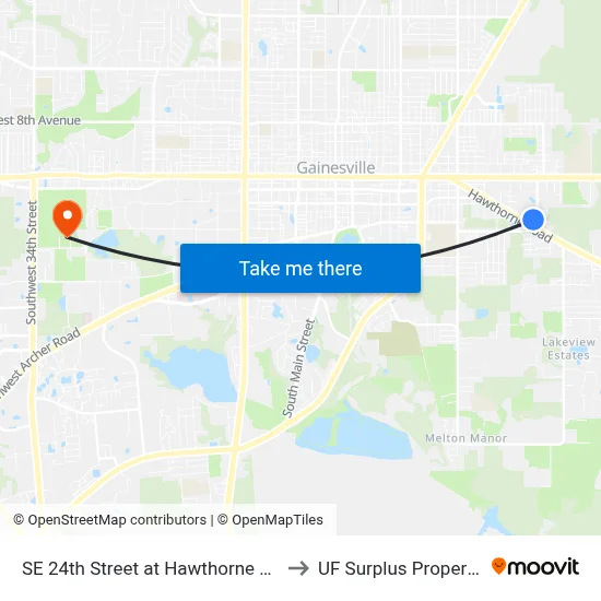 SE 24th Street at Hawthorne Road to UF Surplus Properties map