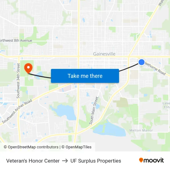 Veteran's Honor Center to UF Surplus Properties map