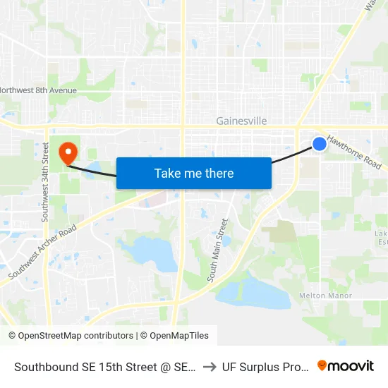 Southbound SE 15th Street @ SE 4th Avenue to UF Surplus Properties map