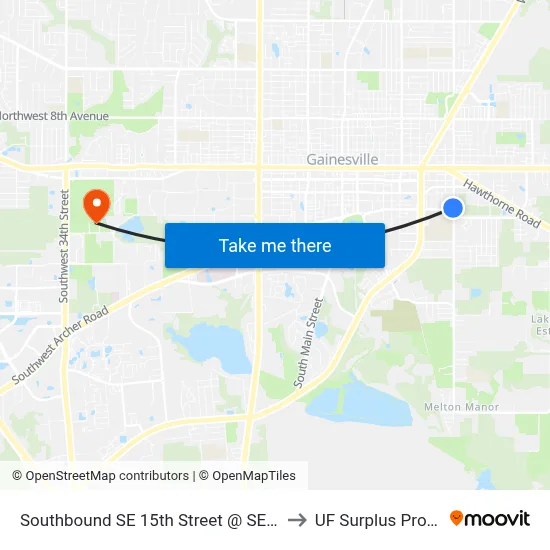 Southbound SE 15th Street @ SE 7th Avenue to UF Surplus Properties map