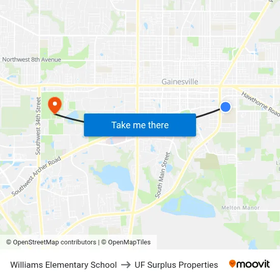 Williams Elementary School to UF Surplus Properties map