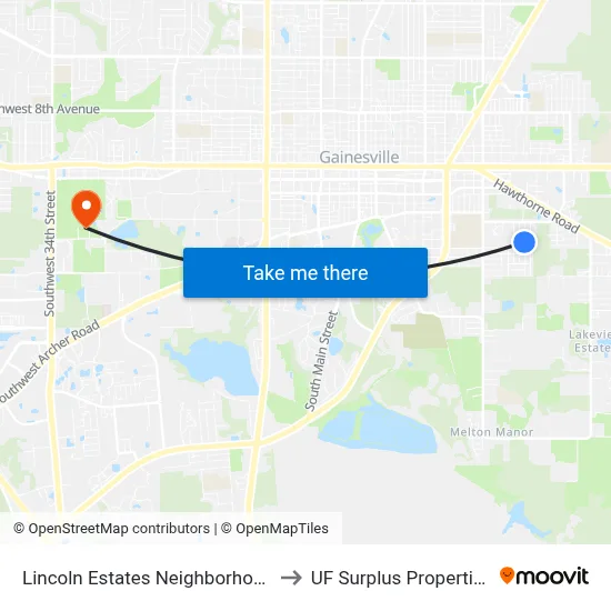 Lincoln Estates Neighborhood to UF Surplus Properties map
