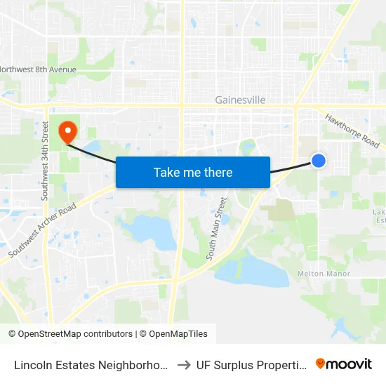 Lincoln Estates Neighborhood to UF Surplus Properties map