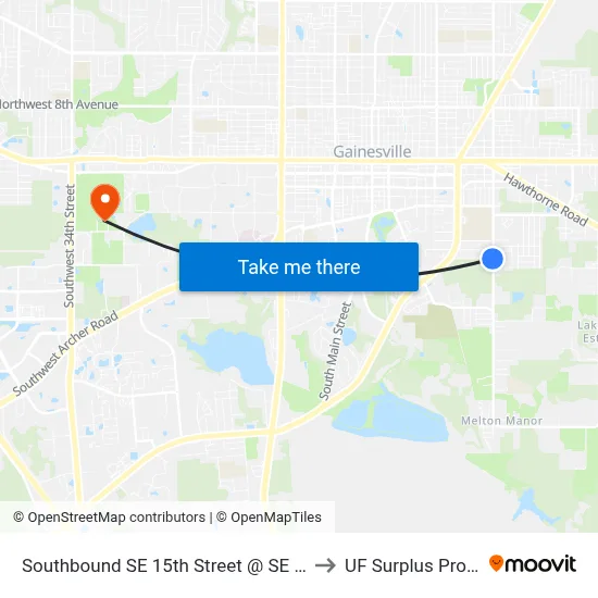 Southbound SE 15th Street @ SE 14th Avenue to UF Surplus Properties map