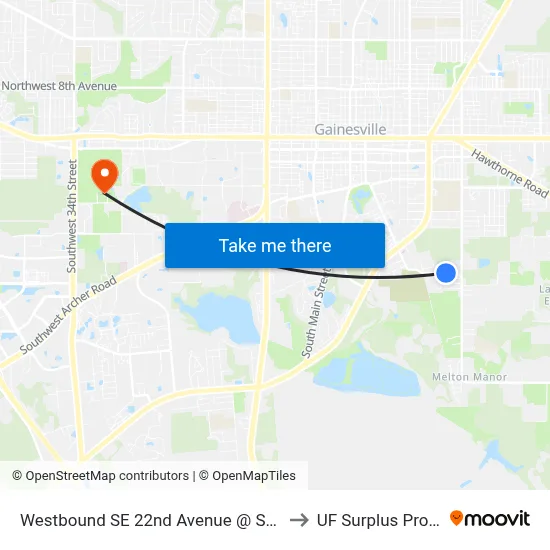 Westbound SE 22nd Avenue @ SE 13th Street to UF Surplus Properties map