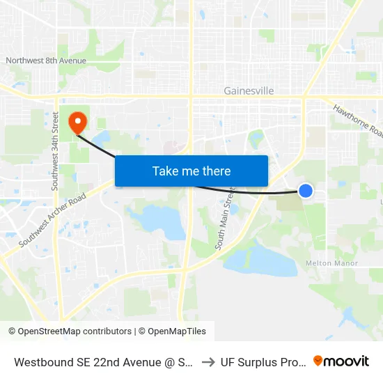 Westbound SE 22nd Avenue @ SE 12th Street to UF Surplus Properties map