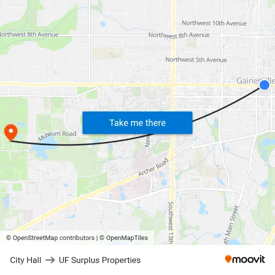 City Hall to UF Surplus Properties map