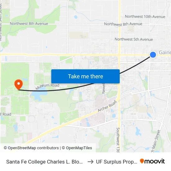 Santa Fe College Charles L. Blount Center to UF Surplus Properties map