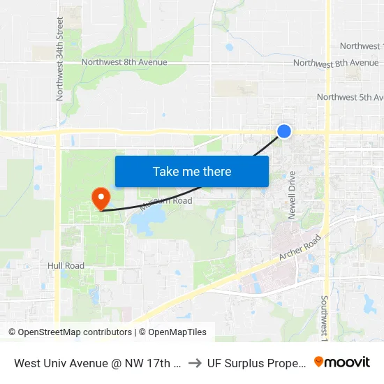 West Univ Avenue @ NW 17th Street to UF Surplus Properties map