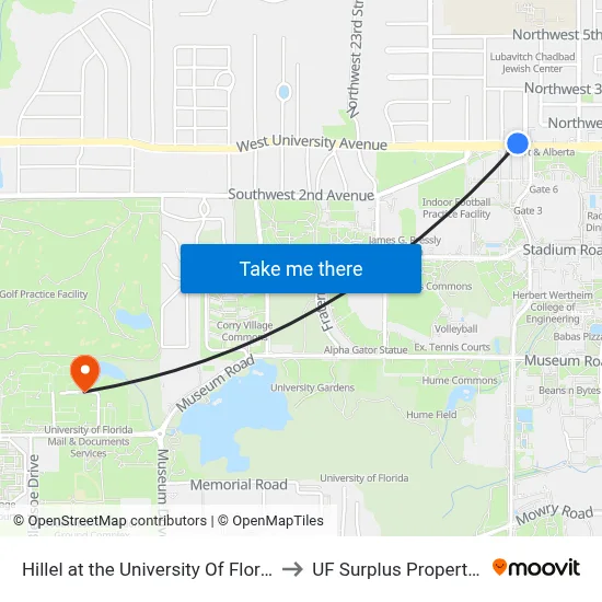 Hillel at the University Of Florida to UF Surplus Properties map