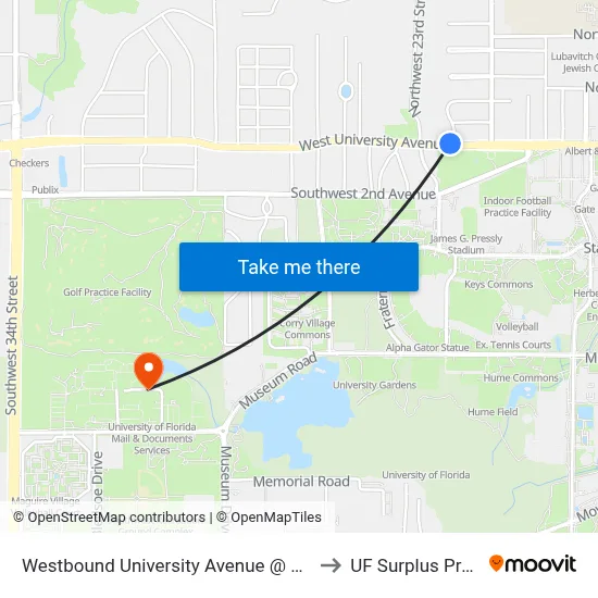 Westbound University Avenue @ NW 22nd Street to UF Surplus Properties map