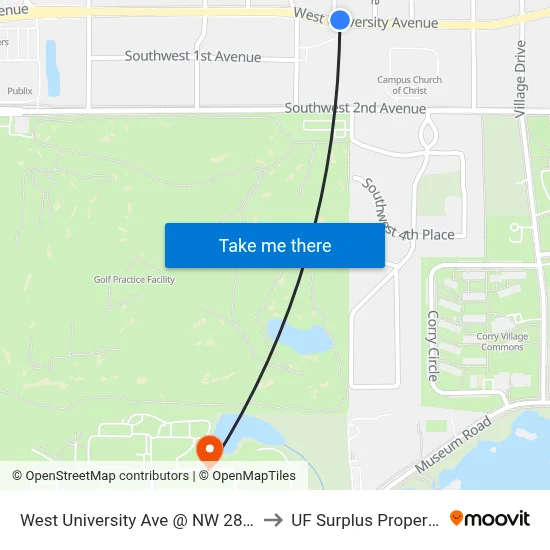 West University Ave @ NW 28th St to UF Surplus Properties map