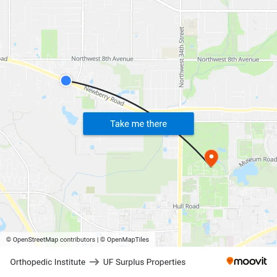 Orthopedic Institute to UF Surplus Properties map
