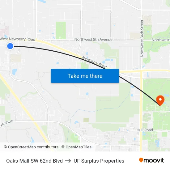Oaks Mall SW 62nd Blvd to UF Surplus Properties map