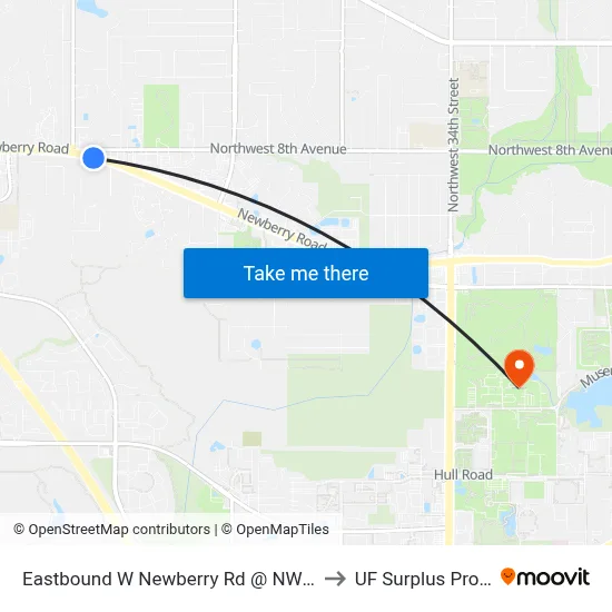 Eastbound W Newberry Rd @ NW 53rd Terrace to UF Surplus Properties map