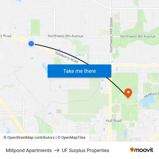 Millpond Apartments to UF Surplus Properties map