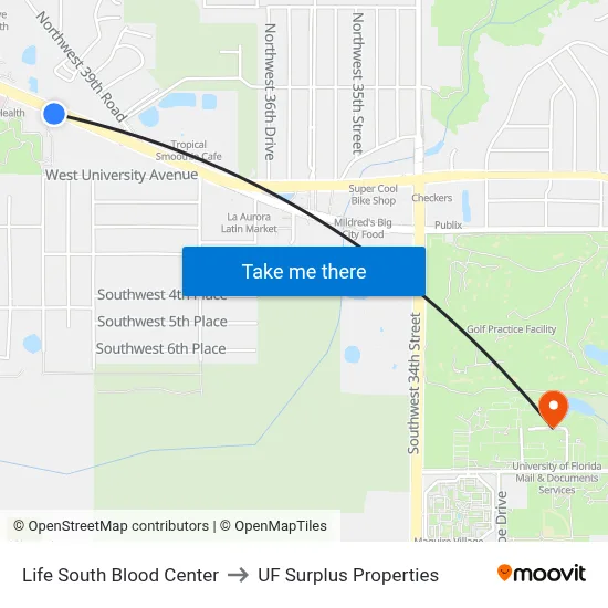 Life South Blood Center to UF Surplus Properties map