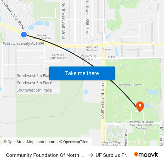 Community Foundation Of North Central Florida to UF Surplus Properties map