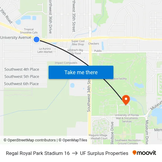 Regal Royal Park Stadium 16 to UF Surplus Properties map