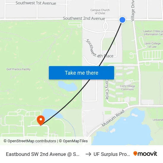 Eastbound SW 2nd Avenue @ SW 26th Street to UF Surplus Properties map