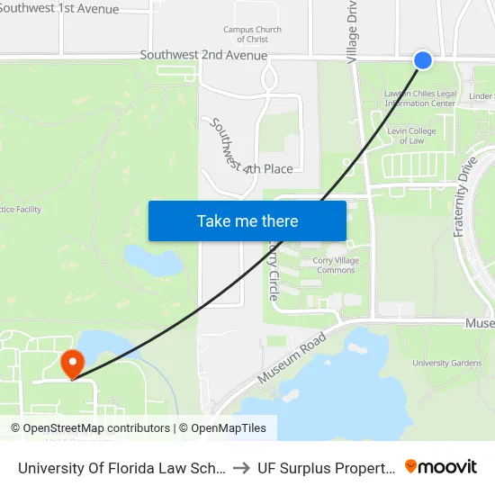 University Of Florida Law School to UF Surplus Properties map