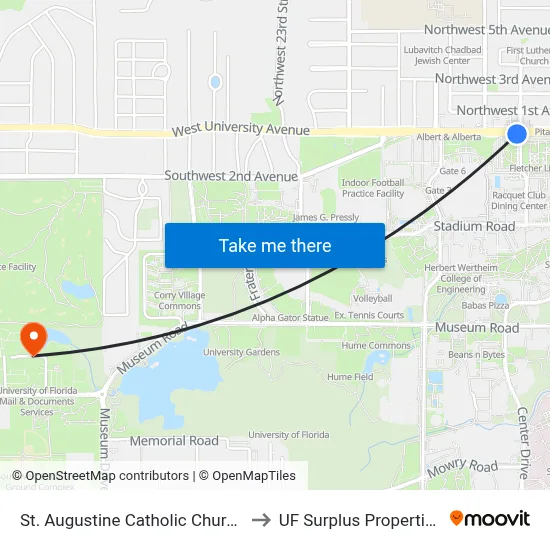 St. Augustine Catholic Church to UF Surplus Properties map