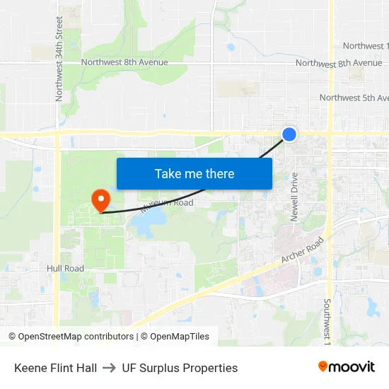 Keene Flint Hall to UF Surplus Properties map