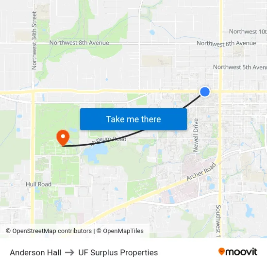 Anderson Hall to UF Surplus Properties map