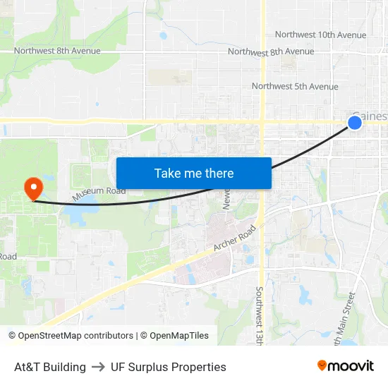 At&T Building to UF Surplus Properties map