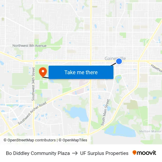 Bo Diddley Community Plaza to UF Surplus Properties map