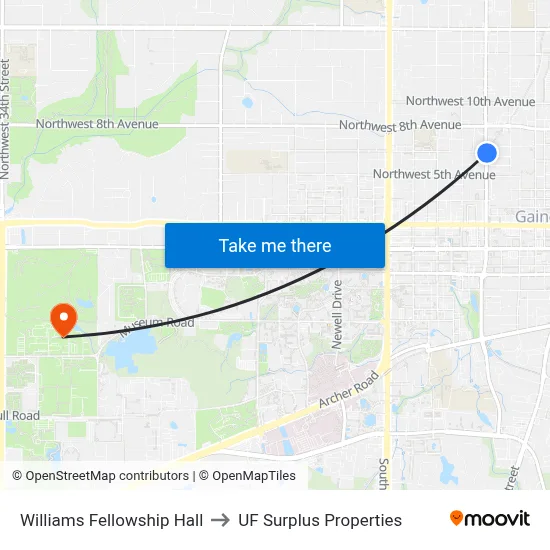 Williams Fellowship Hall to UF Surplus Properties map