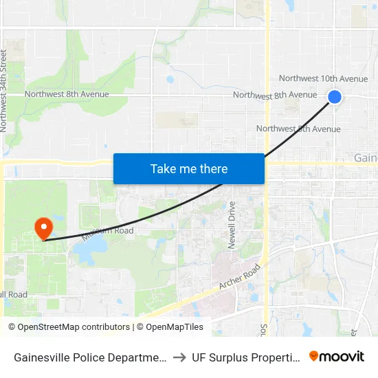 Gainesville Police Department to UF Surplus Properties map