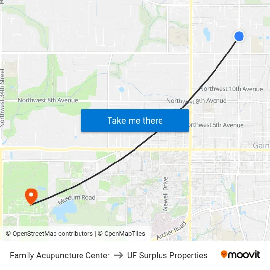 Family Acupuncture Center to UF Surplus Properties map