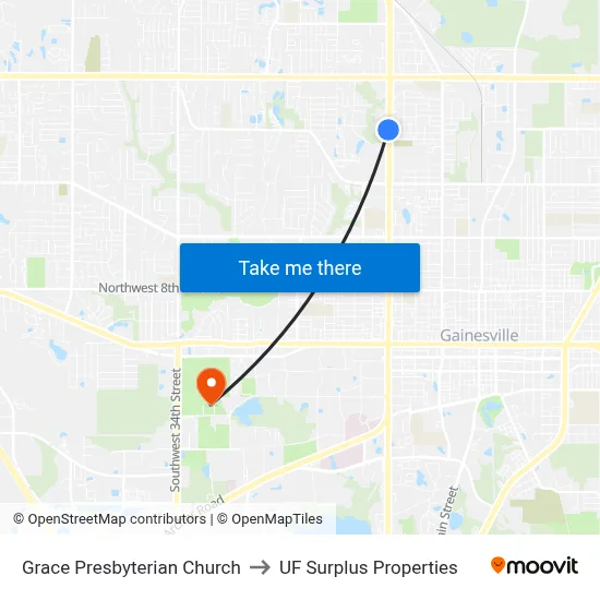 Grace Presbyterian Church to UF Surplus Properties map