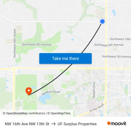NW 16th Ave NW 13th St to UF Surplus Properties map